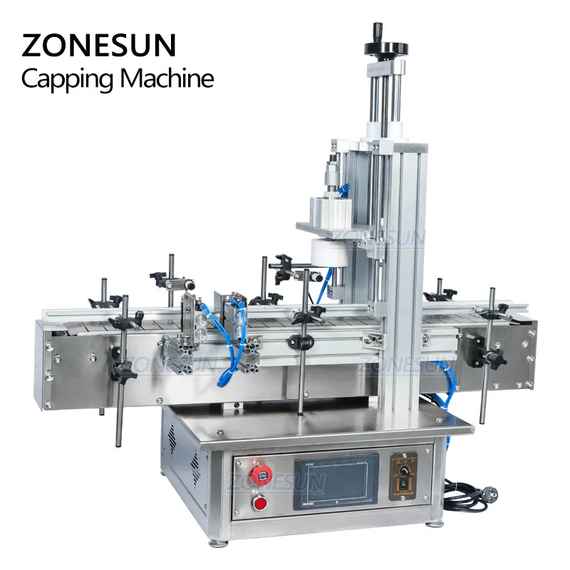 ZONESUN Tabletop Automatic Glass Bottle Cap Cork Press Machine Jar Whisky Plastic Bottle Capping Machine